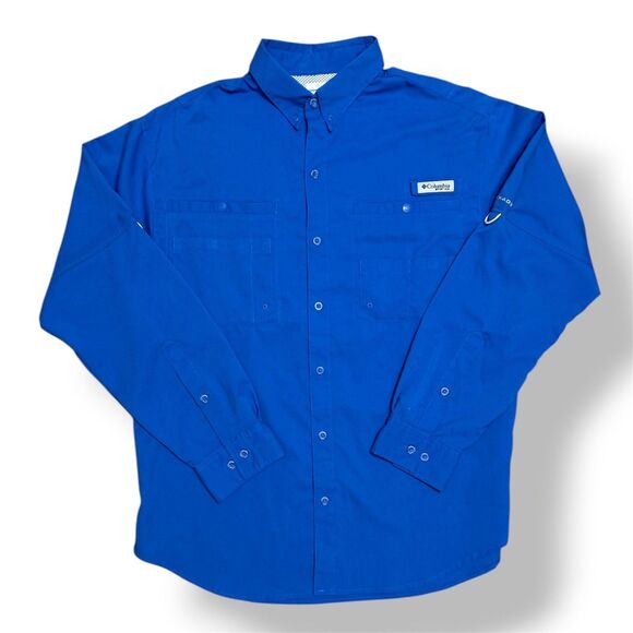 Columbia PFG Performance Fishing Gear Blue Long Sleeve Shirt Men's M Ourdoors - Picture 2 of 10